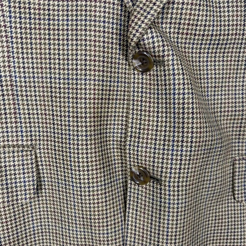 Chaps Silk Blazer Mens 42 L Regular Brown Tan Houndstooth 2 Button Single Vented